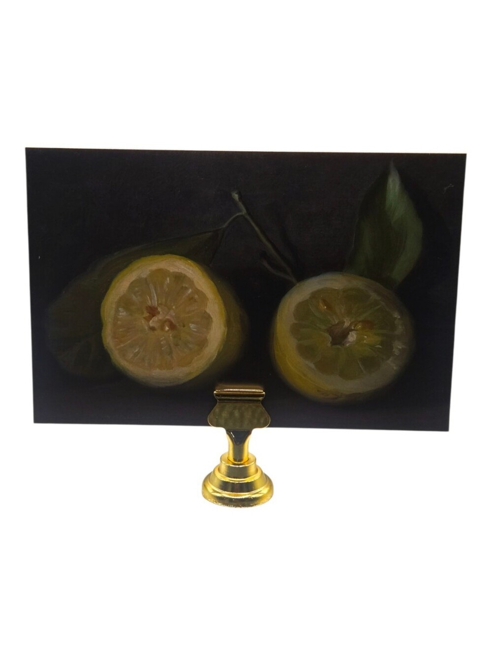 "5/$40" Set Of 2 Moody Fruit 4x6 Prints W/Gold Metal Stand Lemons/Peaches